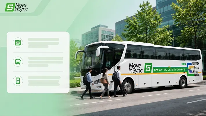 Corporate bus and monthly employee commute data graphic